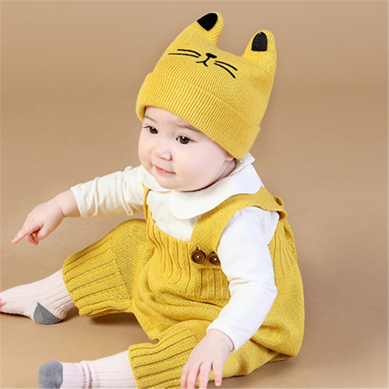 Baby Hat Autumn/winter 3-6-12 Months Male And Female Baby Hat 0-1 Year Old Korean Kitten Knit Cap