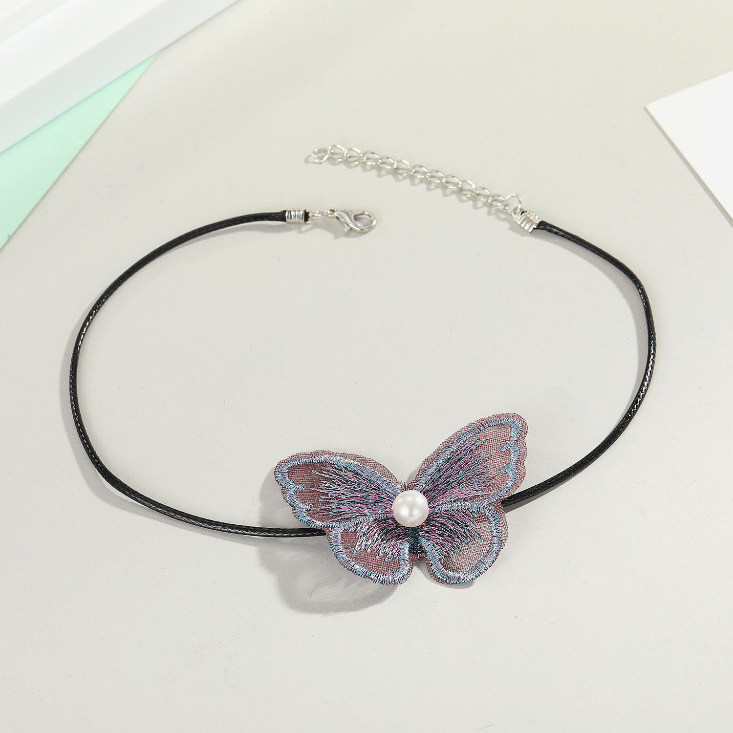 Korea Butterfly Fairy Pearl Necklace Collar Short Color Lace Butterfly Necklace Clavicle Chain Jewelry Wholesale Nihaojewelry display picture 6