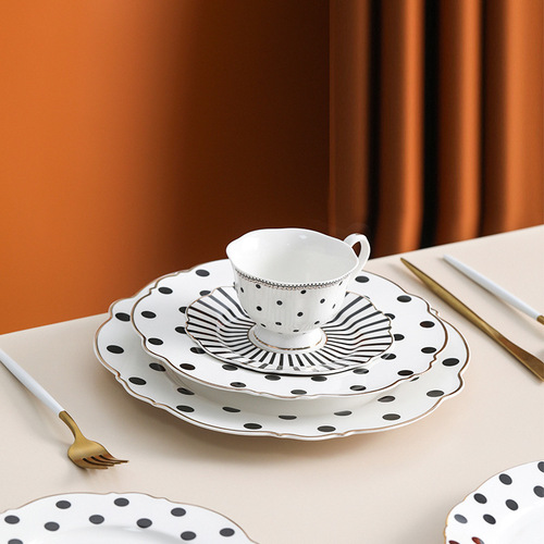 Ins Nordic-style household ceramic bowl simple tableware set dot beef plate Western dinner plate salad bowl soup noodle bowl