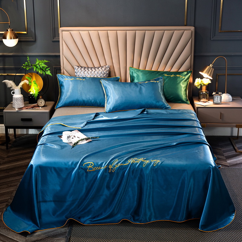 米春富安娜冰丝席凉席三件套可水洗绣花简约纯色凉感双人夏凉席子|ms