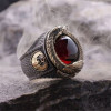 Two-color retro accessory, carved ring with stone, with gem, wish