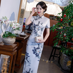 Chinese Dress Qipao for women Short long sleeve cheongsam dress ress with large size Robes chinoises