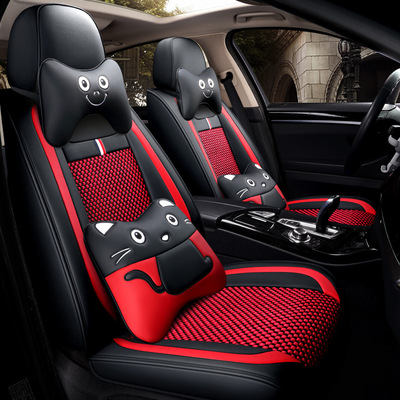 出口厂家货源新款无缝全包皮冰丝座套 卡通四季通用汽车坐垫夏季