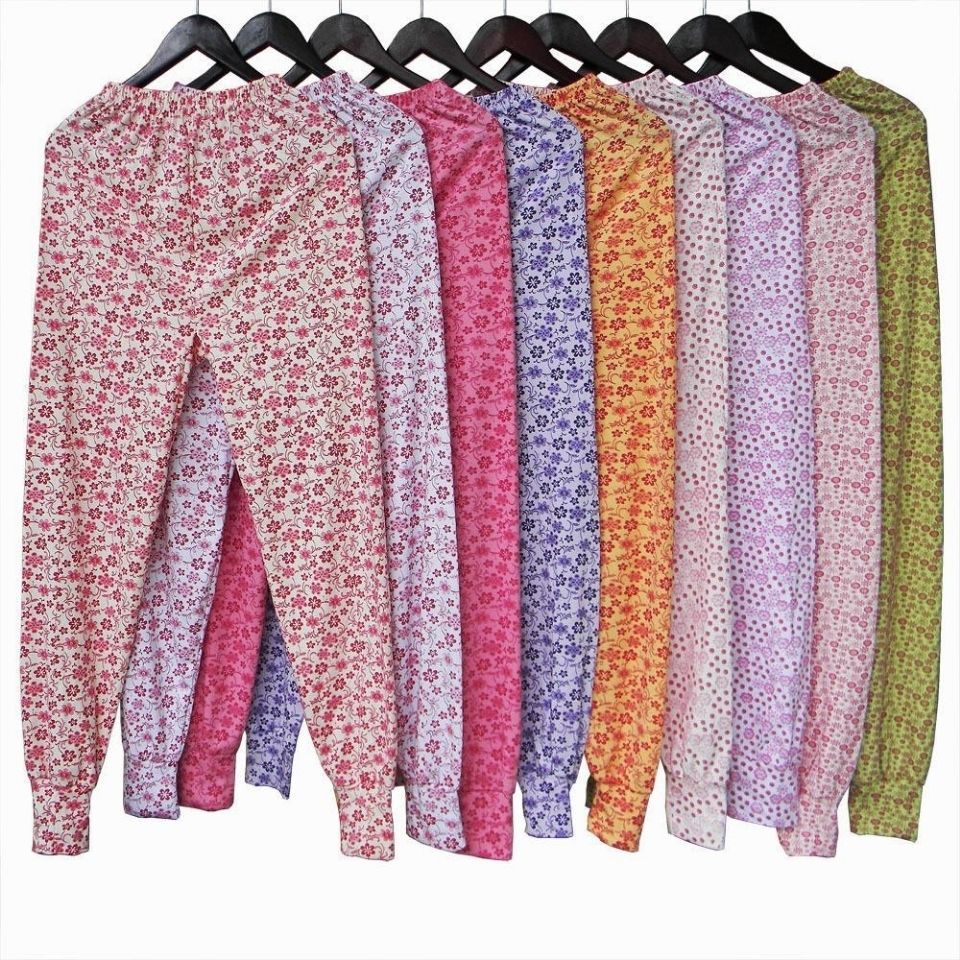 女士纯色棉秋裤中老年印花高腰保暖裤宽松妈妈线裤地摊衬裤拉毛裤|ms