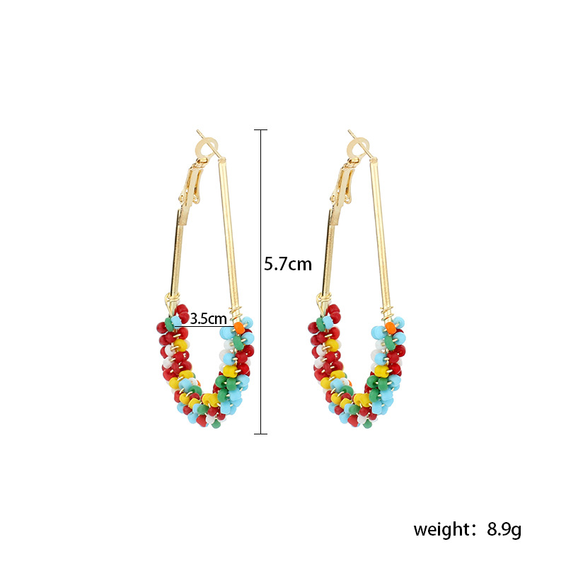 9g Weight Earrings Classification Wedding, Travel, Birthday, Festival Occasion Women'S Gender Bohemian Style Fashion Geometric Rice Beads Bohemian Style Wrap Retro Earrings 无