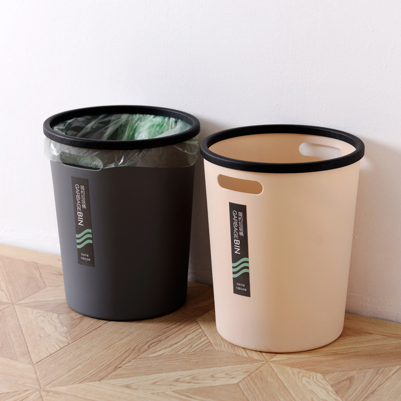 European Style Press Ring Trash Bin Household Office Plastic Bucket Household Kitchen Living Room Bathroom Coverless Trash Bin