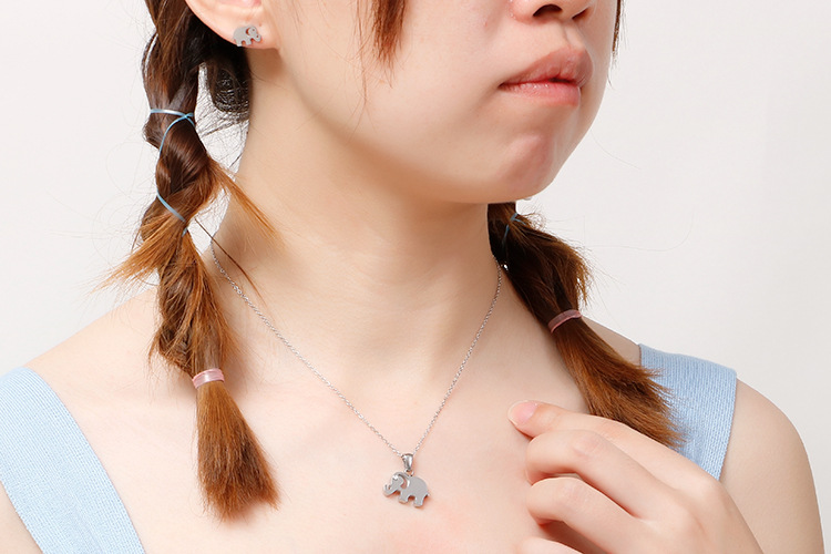 Stall Supply Korean Style Fashion Titanium Steel Diamond Elephant Fashion Earrings Necklace Small Se