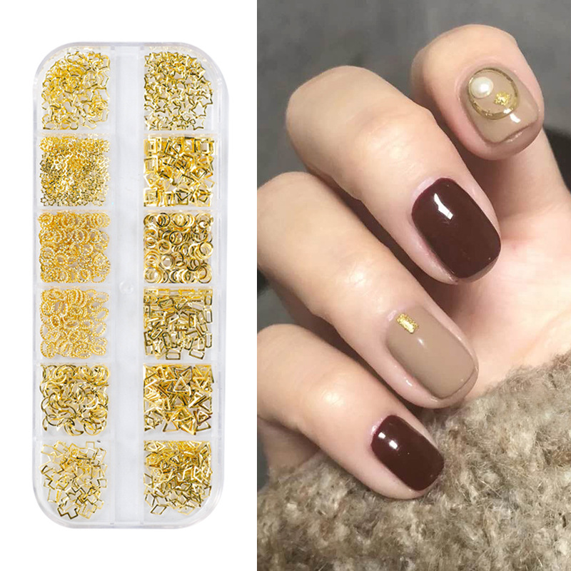 Taifei manicura nuevo japonés 12-rejilla clavo remache joyería traje aleación sólido semicírculo parche de metal