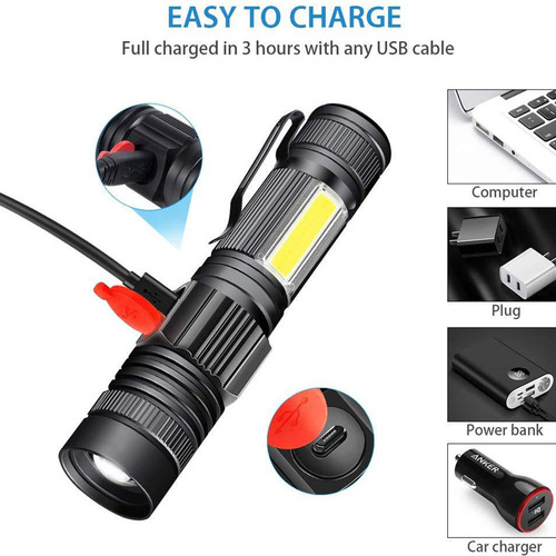 Cross-border new mini portable flashlight USB charging tail with magnet multifunctional strong light LED flashlight