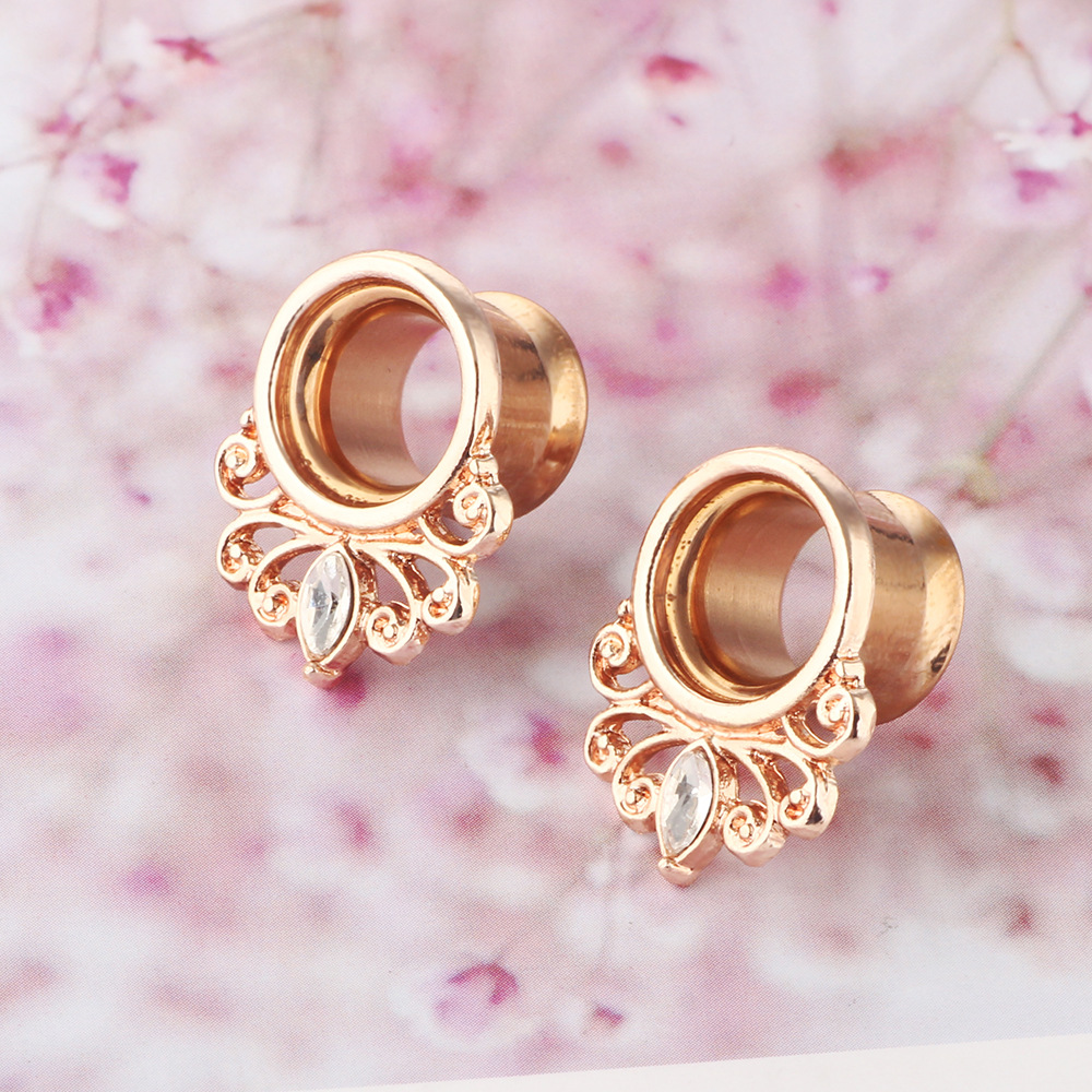 New Geometric Amber Ear Expander Ear Plug 16mm Rose Gold Horse Eye Body Jewelry for Stretched Ears Wholesale detail image 9
