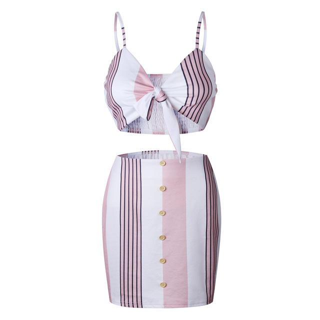Two piece set of sexy printed suspender with buttons and stripes