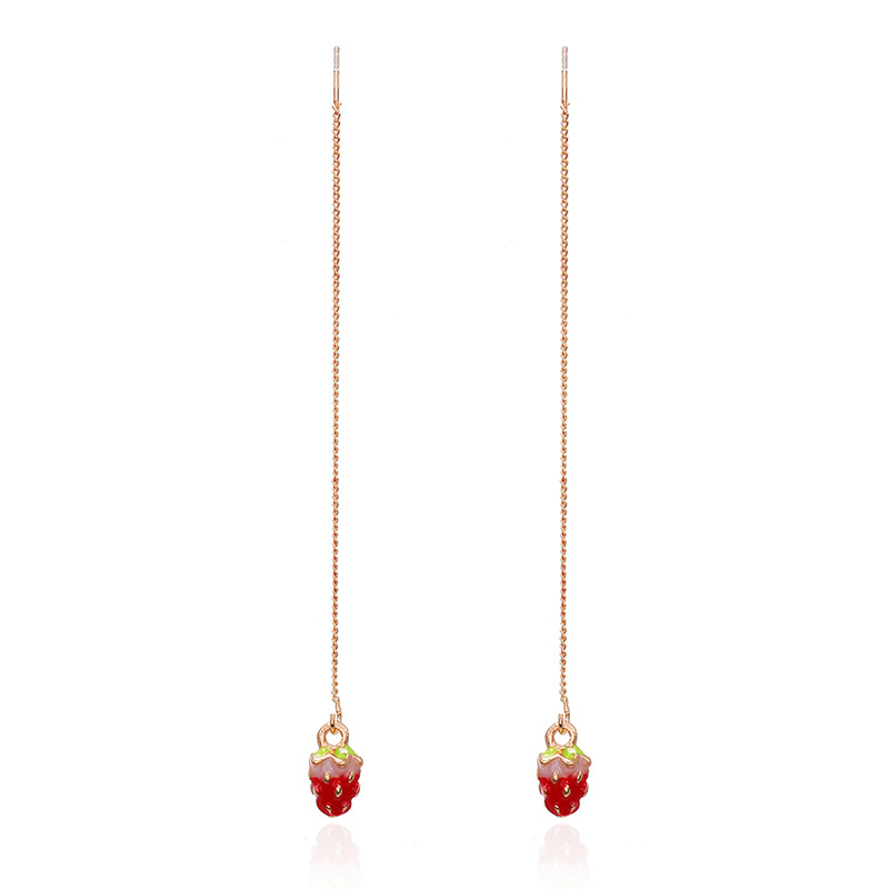 Korean Tassel Cute Strawberry Fruit Pendant Long Simple Ear Line Earrings Wholesale Nihaojewerly display picture 5