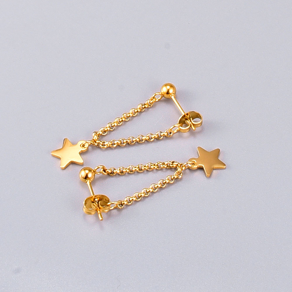 Wholesale Jewelry Star Chain Stud Titanium Steel Earrings Nihaojewelry display picture 5