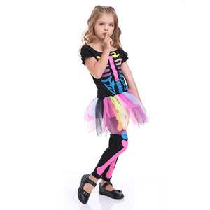 Children’s lovely colorful skull one-piece dress scary skeleton ghost ghost Girl Skirt Dress