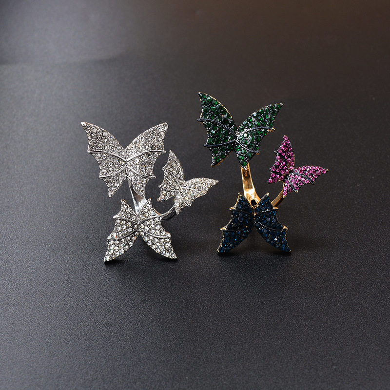 Color Tridimensional Tres Anillos De Mariposa Flash Diamante Micro-set Circón Anillo De Dedo Índice Abierto Para Mujeres Al Por Mayor display picture 6