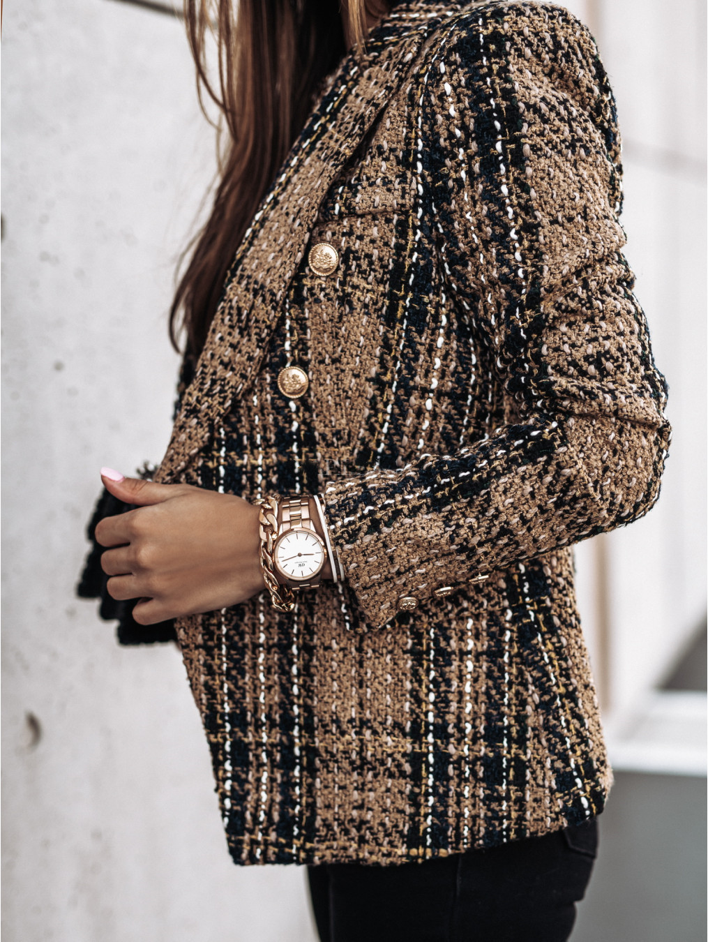 hot autumn and winter long-sleeved double-breasted suit collar printed small jacket NSYD3809