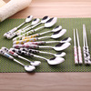 Factory direct sales stainless steel ceramic spoon fork chopsticks milk pattern dairy cow ceramic handle tip tip spoon printed spoon