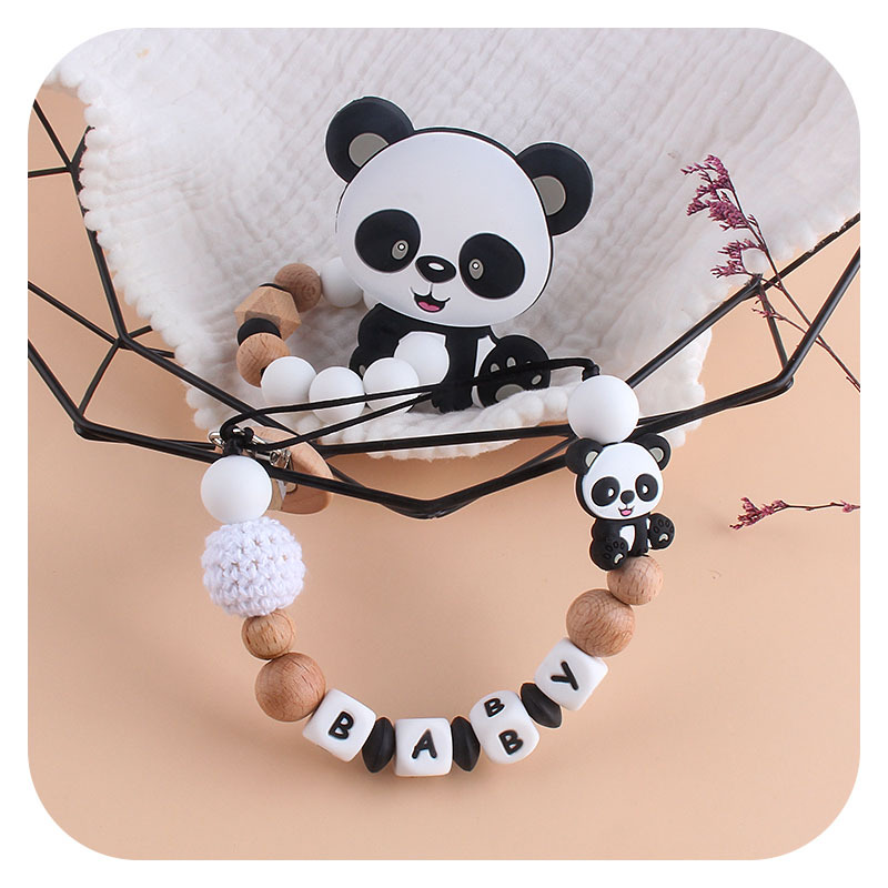 Amazon nuevo DIY creativo de silicona de juguete Panda teether infantil cuentas de silicona pulsera teether palo