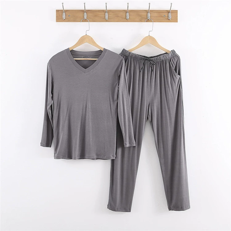 Men’s long‑sleeve pajama set, long trousers and top, plus sizes L–8XL, modal blend