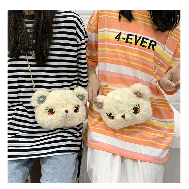 Autumn New Soft Cute Girls Heart Bear Soft Messenger Plush Chain Single Shoulder Coin Purse display picture 22