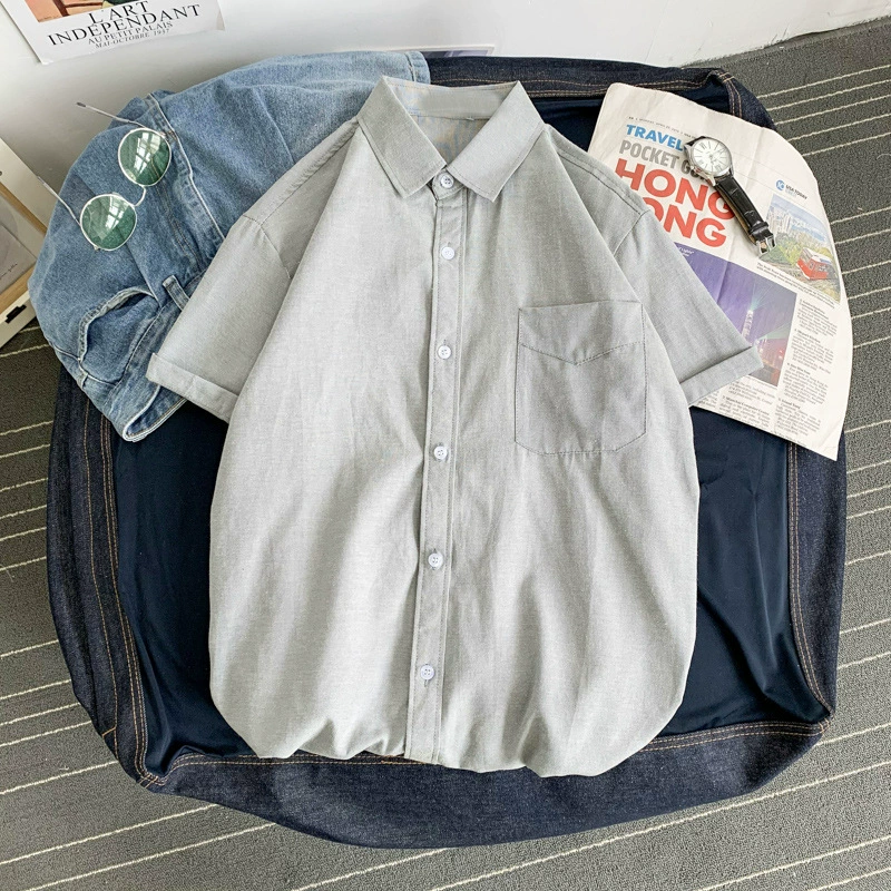 Рубашка с коротким рукавом (Summer) корейского кроя, модные цвета — размеры S–3XL
