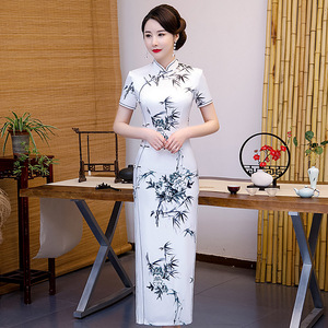 Chinese Dress Qipao for women Elegant Chinese ink cheongsam long dress show dress retro girl