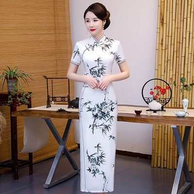 Chinese Dress Qipao for women Elegant Chinese ink cheongsam long dress show dress retro girl