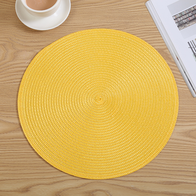 Wholesale of Japanese-style colored woven table MATS, PP eco-friendly round Western placemats, heat-insulating, waterproof and mold-proof tablecloth coasters detail image 9