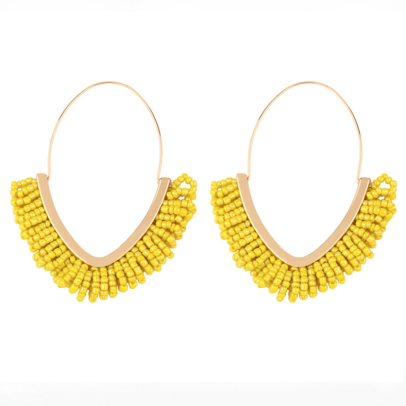 bohemian style geometric rice bead hand-woven rice bead V-shaped alloy earrings for women