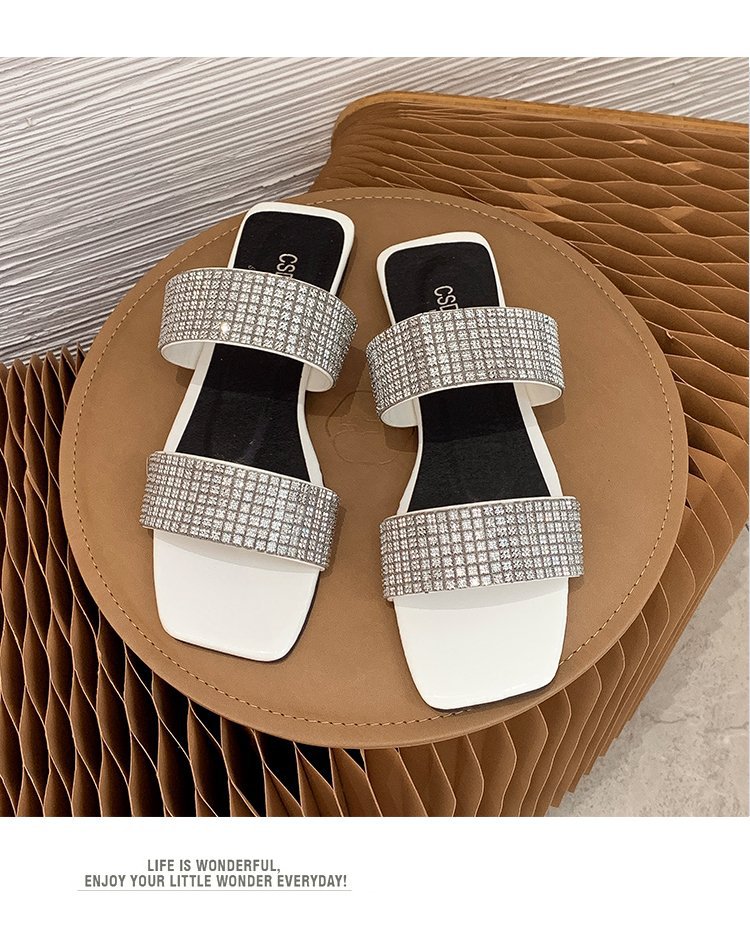 Mop Cool grande taille 35-42, pantoufles de plage à fond plat en diamant pour femmes, nouvelle version coréenne d'été 2024_voghion.com
