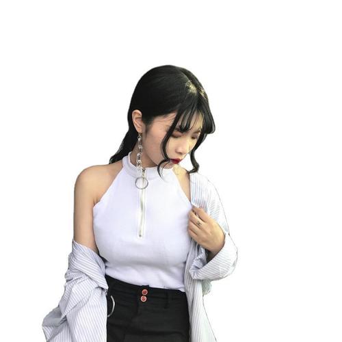 Wholesale Hong Kong style chic retro zipper high neck slimming short vest strapless women's hanging neck undershirt 