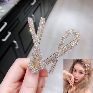 2pcs Silver gold Rhinestone bling hair clip shiny cross side clip bangs clip simple temperament hair accessories clip duckbill clip headdress