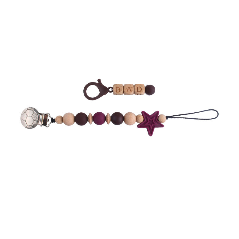 Nuevo clip de chupete de fútbol de hierro bebé creativo Haya PAPÁ langosta hebilla pacificar estrella de cinco puntas Cadena de chupete de silicona