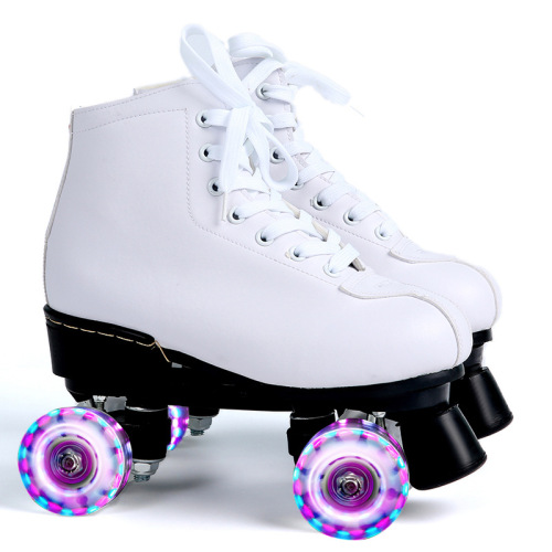  New Black and White Double Row Skates Adult Flash Roller Skates Ice Rink Wheels Roller Skates