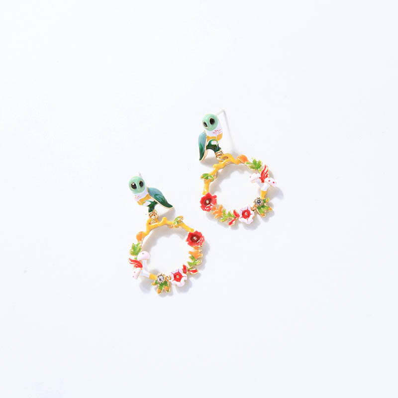 Creative Enamel Glaze Owl Earrings Simple Earrings Flower Ear Studs Wholesale display picture 8