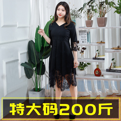 大碼女裝2020新款胖mm公主裙蕾絲仙裙遮肚子顯瘦連衣裙女200斤