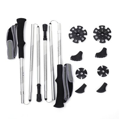 跨境新款套装Z型折叠越野徒步手杖超轻高强铝合金登山杖四节直柄|ru