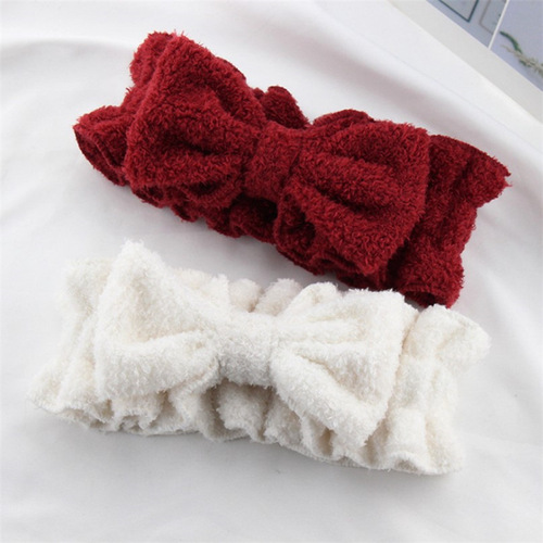 Hollywood Bebe Rabbit Steam Flocked Wide Edge Lotus Flower Bow Hair Tie Face Wash Makeup Hair Band Headband Hair Accessory for Women