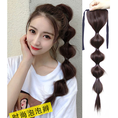 灯笼泡泡辫子假发女 绑带式网红拍照高马尾麻花辫长发 自然假马尾|ms