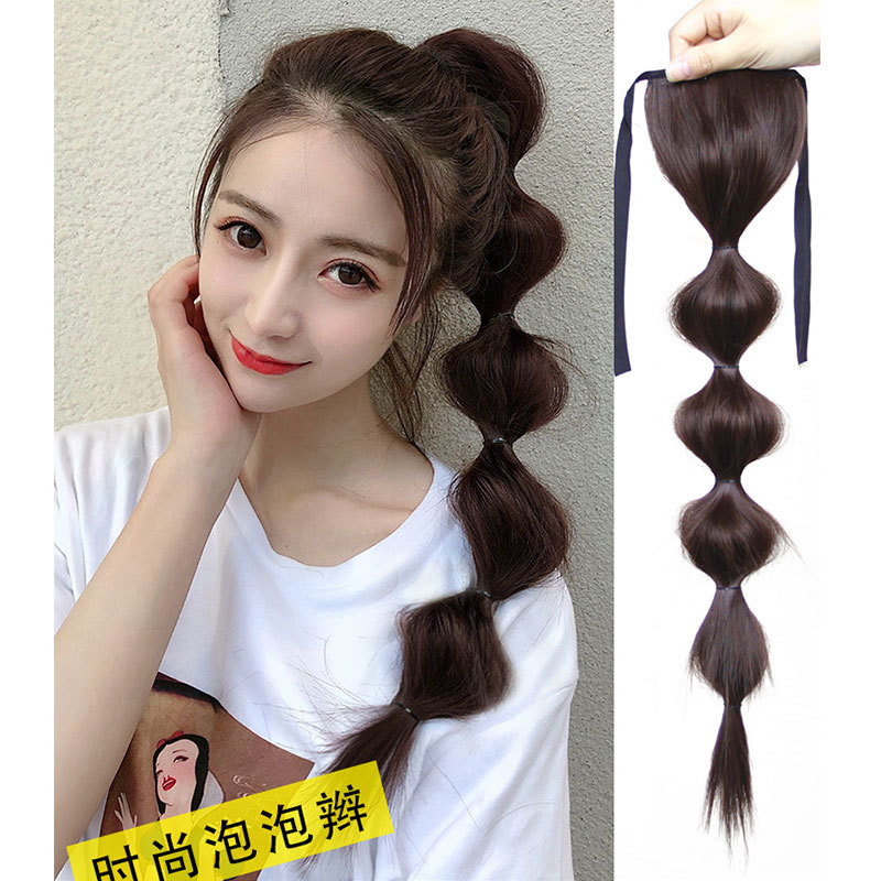 灯笼泡泡辫子假发女 绑带式网红拍照高马尾麻花辫长发 自然假马尾|ms