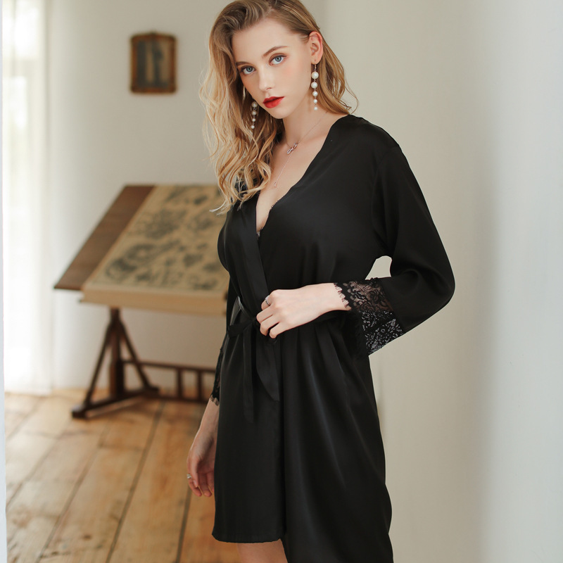 Sexy Pyjamas Damen Morgen Kleid Bademantel Kimono Nachthemd Imitation Seide Home Wear Dünne Eisseide Frühling Und Sommer Neue Single Robe display picture 8