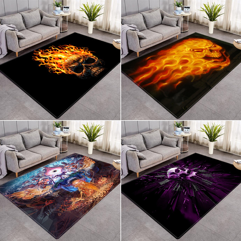 跨境热卖欧美艺术3D印花地毯加厚餐厅厨房卧室防滑地垫绒面可水洗