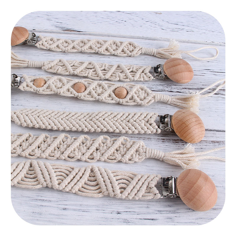 Nuevo bebé hecho a mano cuerda trenzada pezón palo Bebé creativo haya clip juguete mordedor pezón cadena