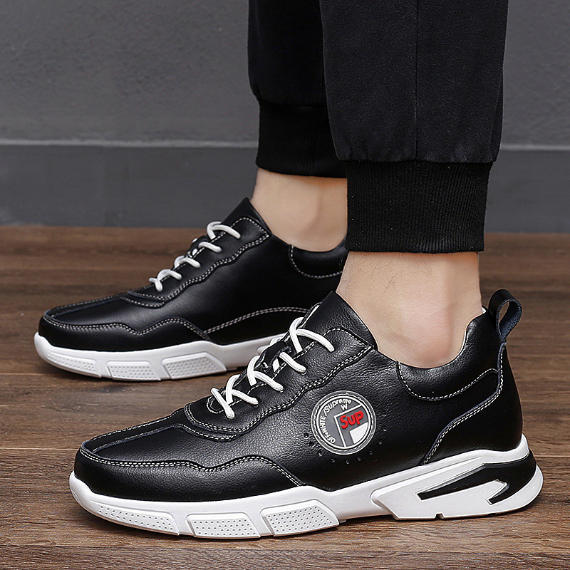 秋季新款男士運動真皮休閑鞋 隱形內增高5cm男鞋百搭減震軟底潮鞋