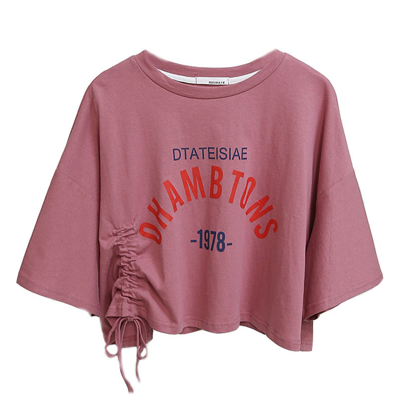 Fashionable printing, unique drawstring top, bottom layer design and temperament women, short sleeved T-shirt for women_voghion.com