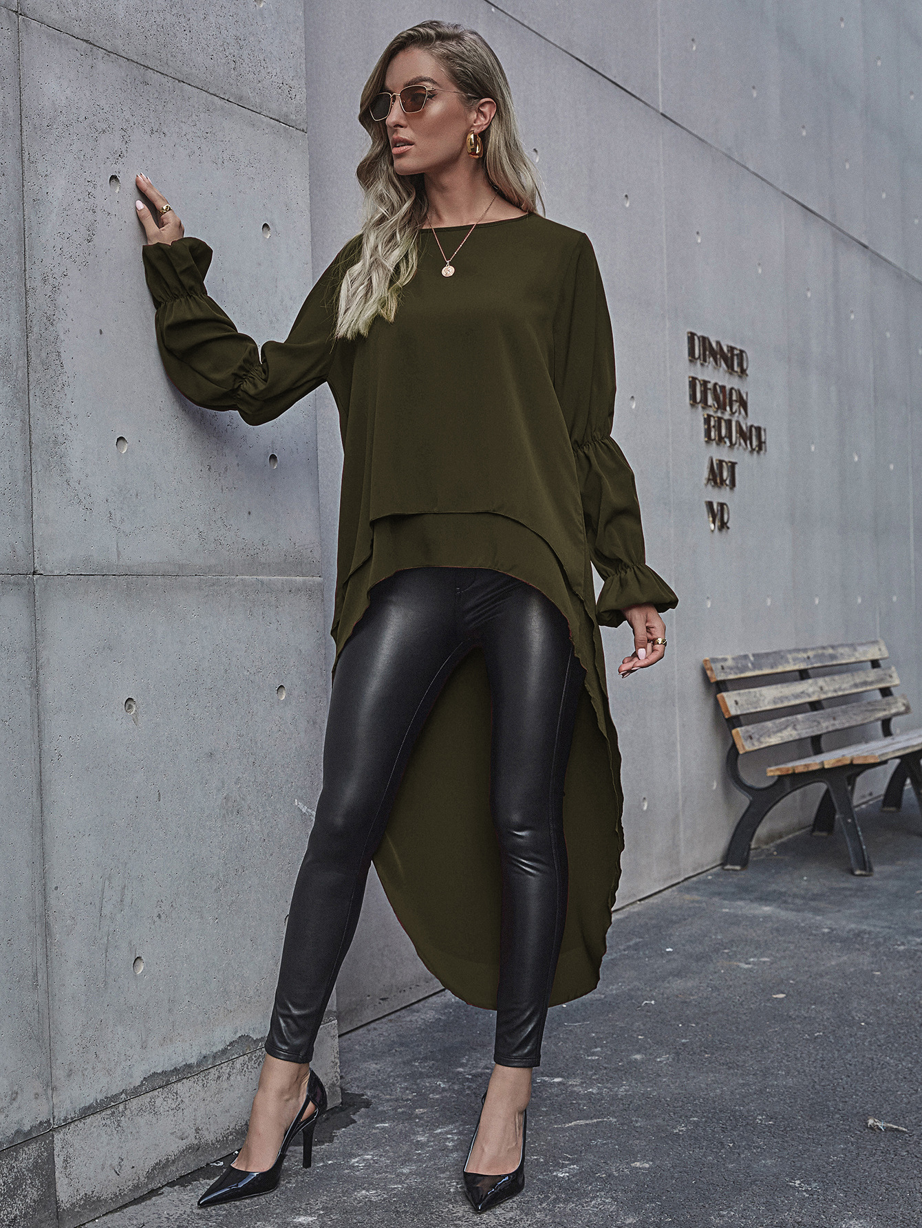  autumn and winter solid color front long back short dovetail long sleeve women dress  NSYD4915