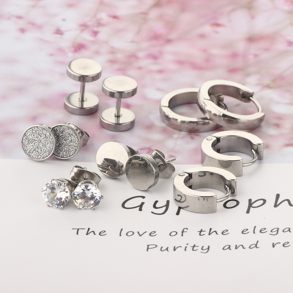 8mm Mixed Black Titanium Steel Ear Studs Set - 12 Pieces Fashion Floral Women Earrings 2023 Spring detail image 8