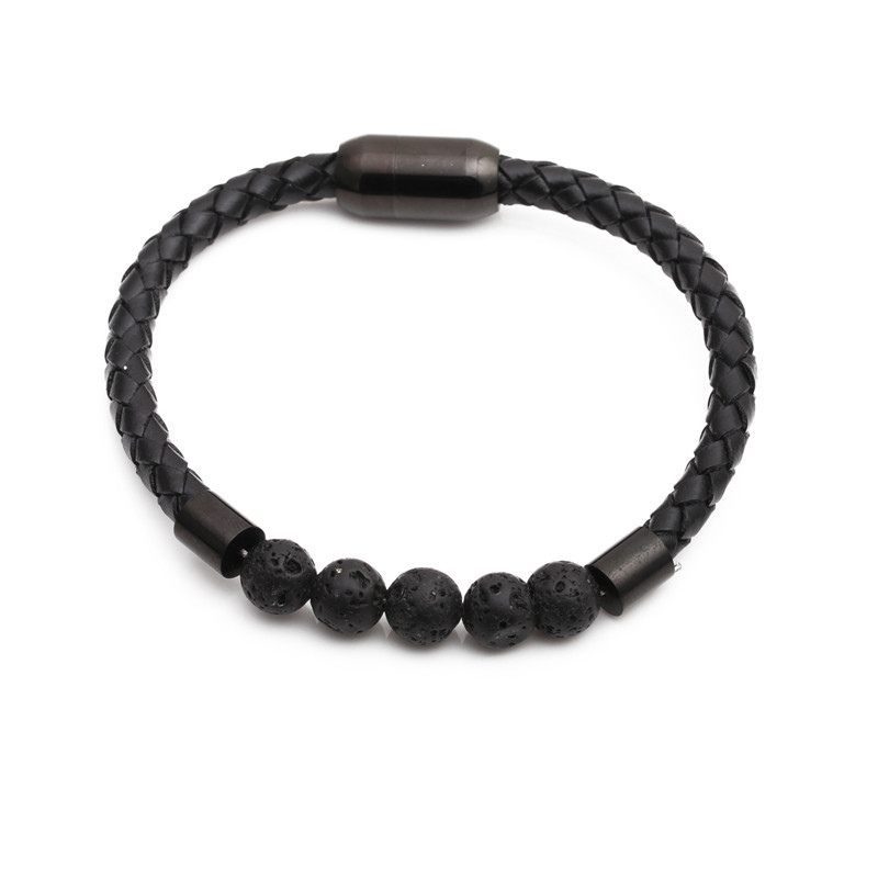 stainless steel magnetic buckle leather beaded bracelets