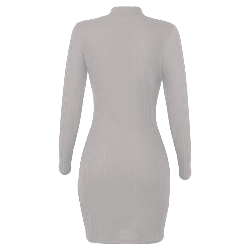 women's solid color sexy slim single-breasted long-sleeved dress NSKX5936