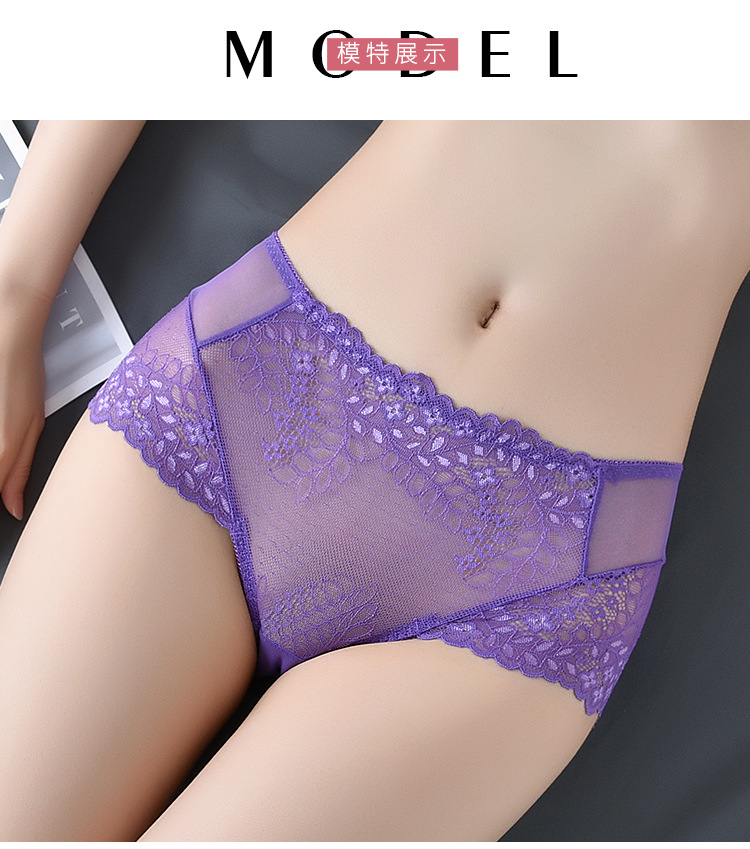 Sexy lace lace breathable and seamless women's briefs, semi-transparent mid-waist women's underwear manufacturer wholesale detail image 11